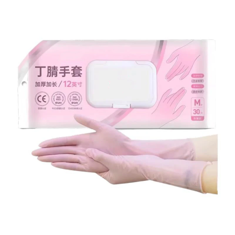 

New Design Pink Color Textured Fingertips Disposable Nitrile Household Gloves
