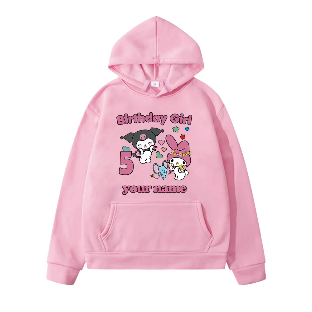 My Melody Kuromi Cartoon Children's Clothing Cute Birthday Girls DIY Print Pullovers Boys Girls Hoodies Creative New Sweatshirts