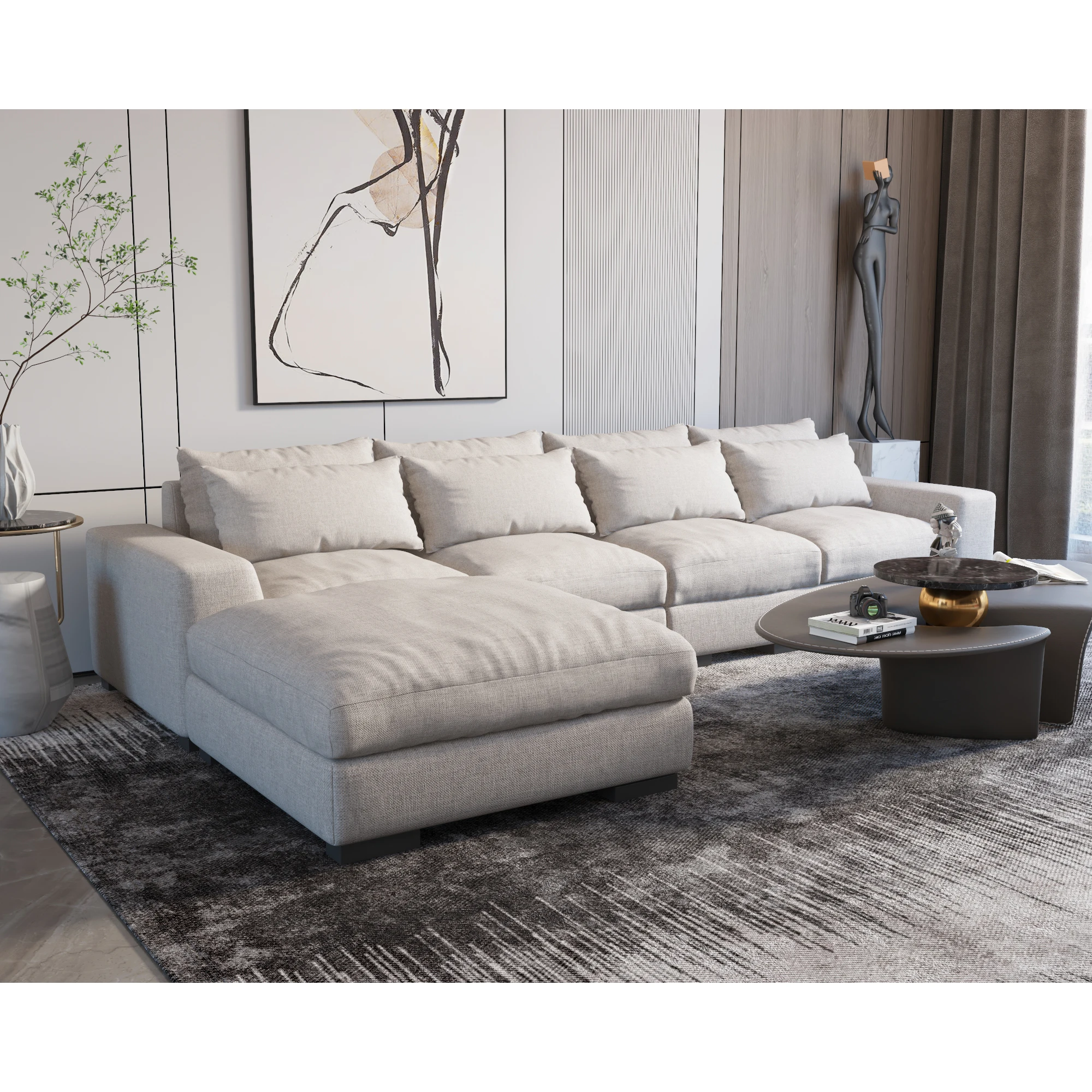 L Shape Corner Modular Sectional Sofa Set Modern linen fabric living room Furniture Couch with Chaise