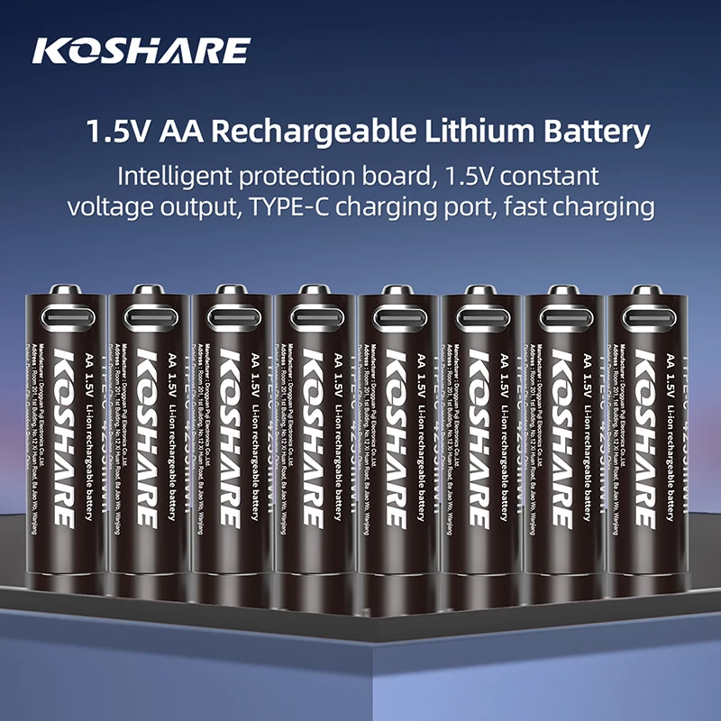 

KOSHARE 1.5V AA AAA Li-ion Rechargeable Batteries High Capacity 4255mWh 1000mWh Lithium Battery With USB Type-C Port Charging