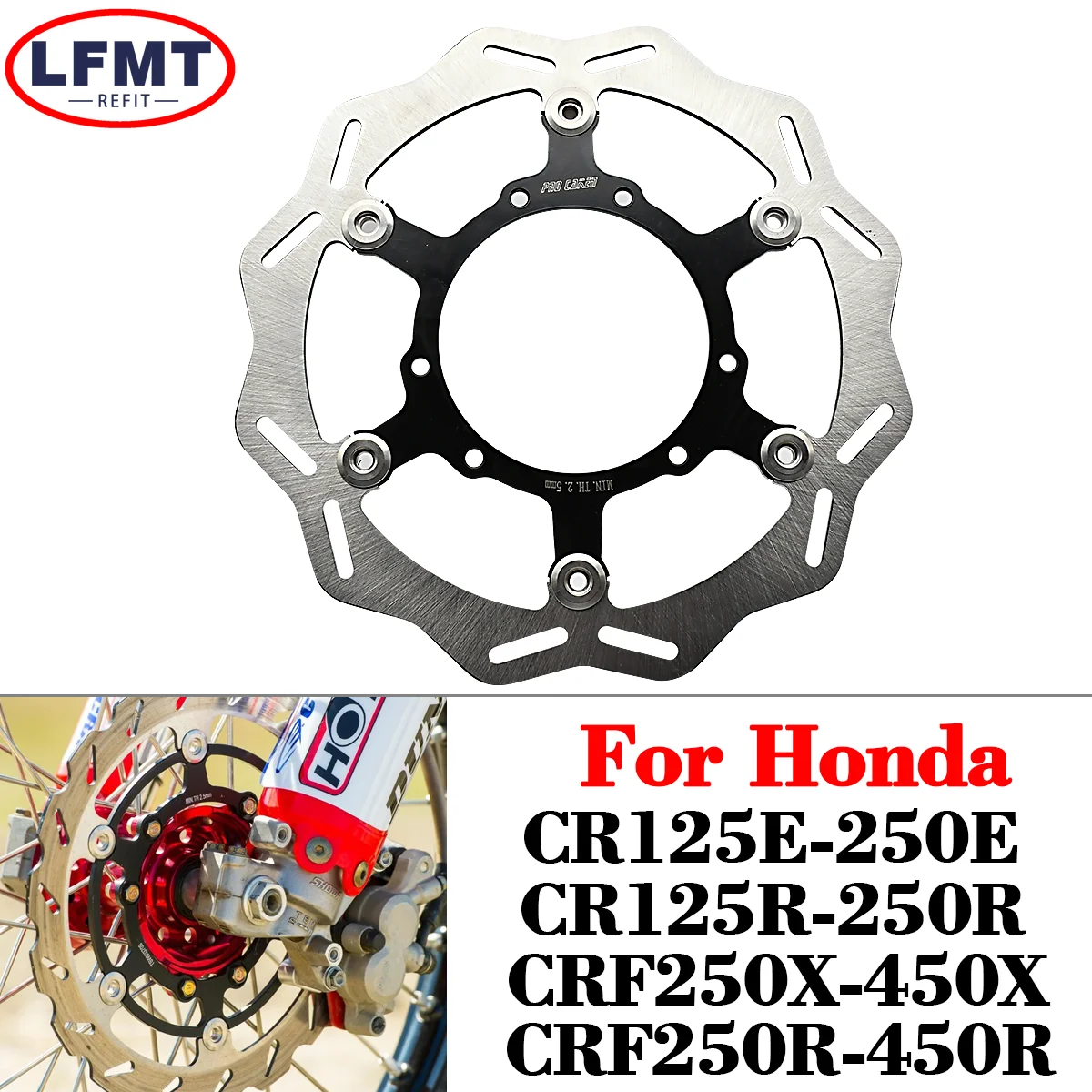 

Motorcycle 260MM Front Floating Brake Disc Rotor Bracket For CR125R CR250E CR250R CRF250X CRF450R CRF450X CRF450RX 2007-2023