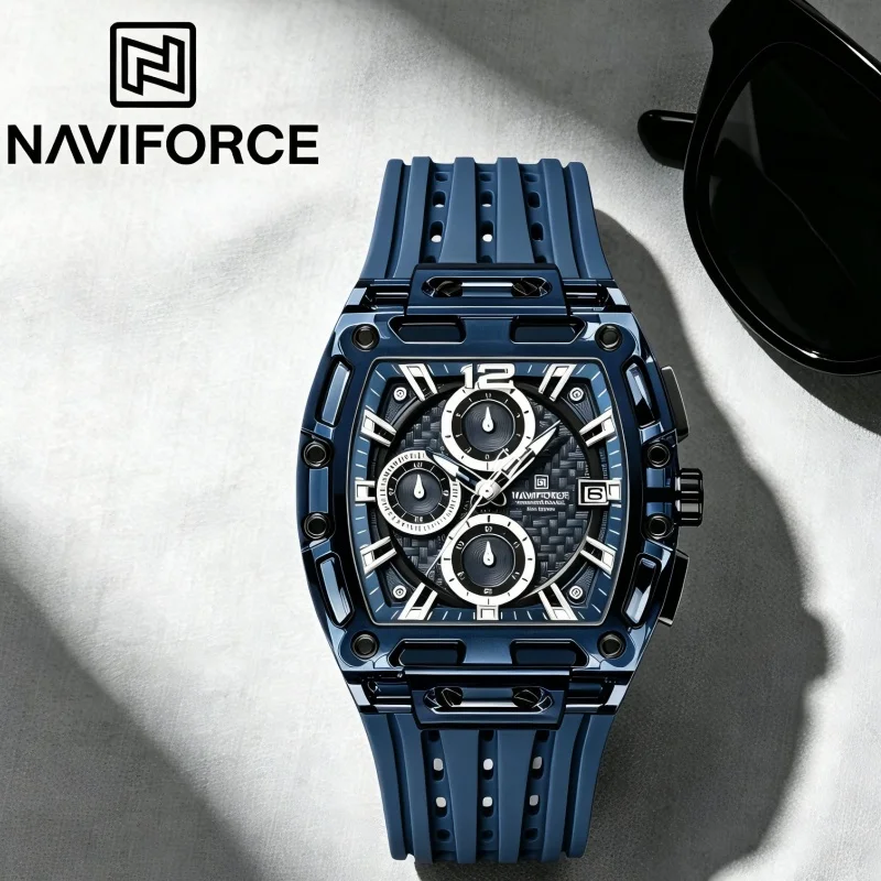 NAVIFORCE Outdoor Quarz-Armbanduhr für Herren Chronograph Automatisches Datum 5ATM Wasserdicht Silikonarmband Herren Casual Mode Sportuhr