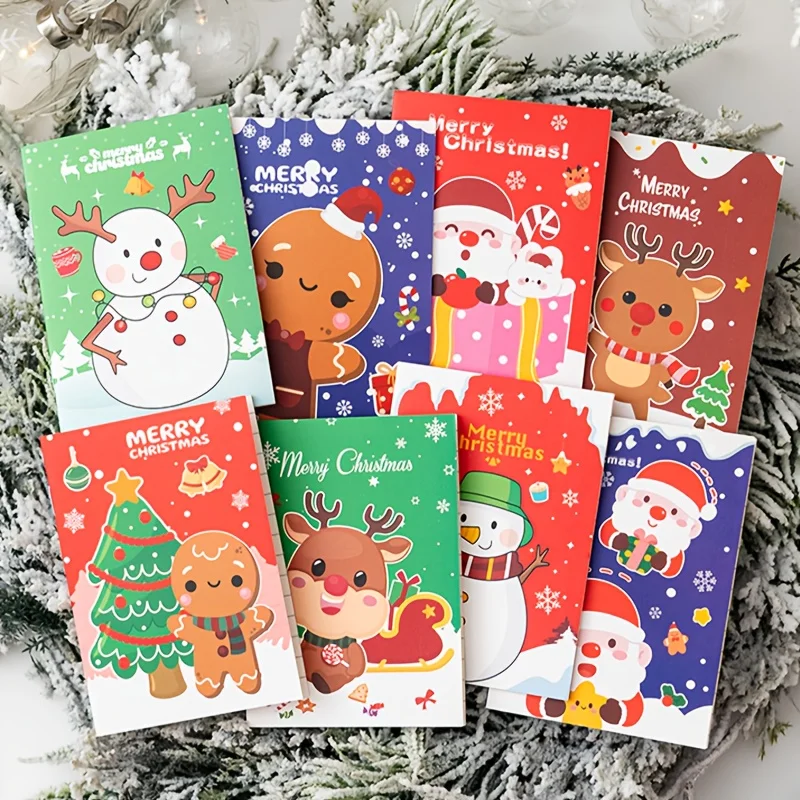 Christmas-Themed Mini Portable Notebooks, Cartoon Prints (Santa Claus / Snowman / Gingerbread Man / Reindeer), Assorted Designs, Holiday Souvenirs, Student Notebooks, Party Favors
