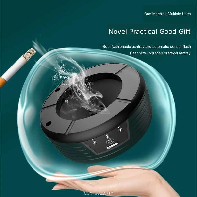 Smart Air Purification Ashtray with Auto-Clean, Windproof & Anti-Fly Ash for Home/Office Use, Stylish Smoke Tray with Filter