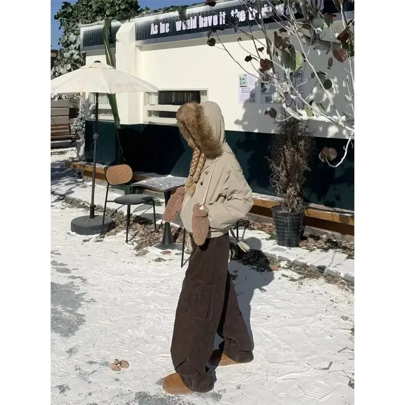 

2025 Thickened Loose Casual Short Padded Coats Women Clothing Winter Clothes Fur Collar Hooded Down Jacket for Women Winter Coat