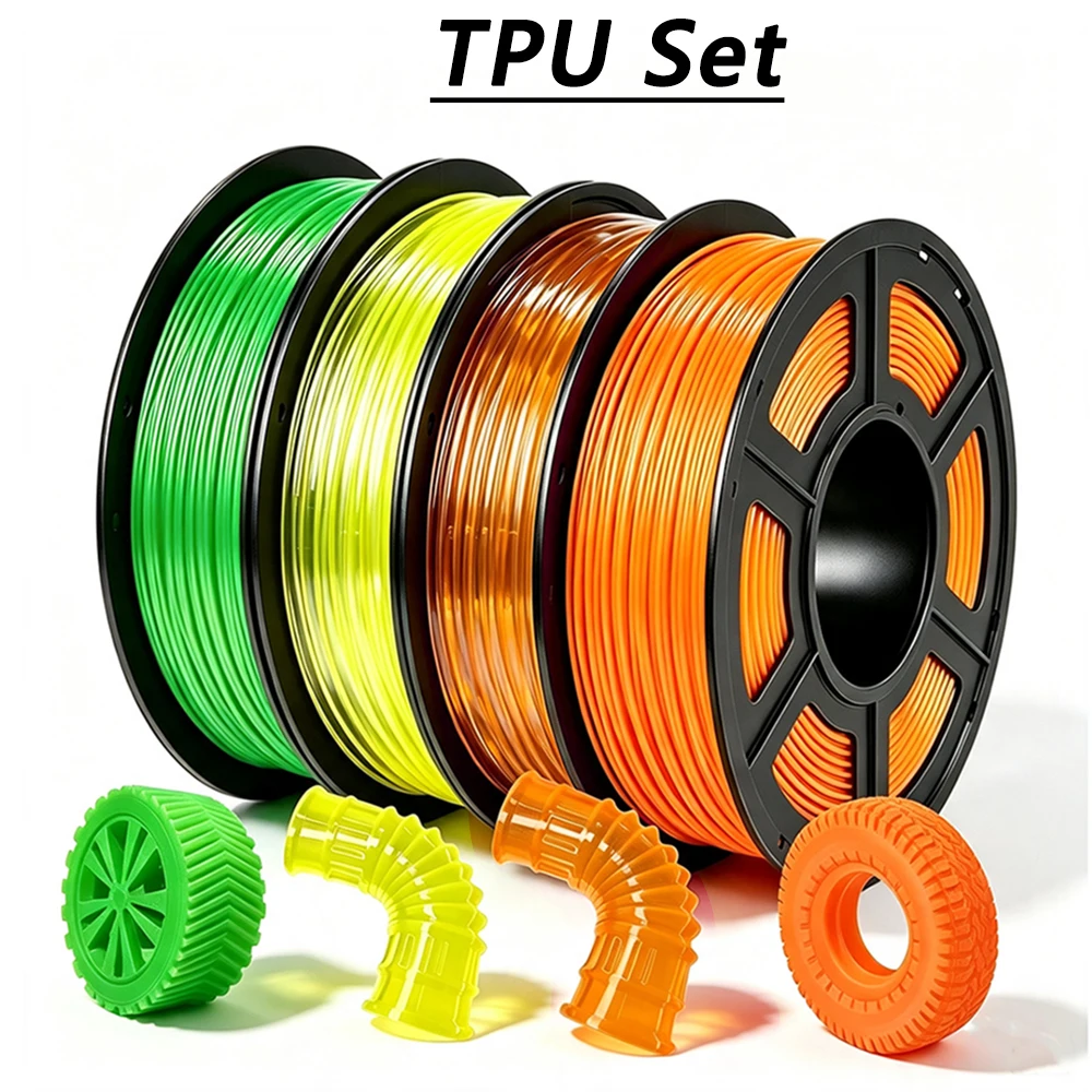 1.75mm TPU Flexible Filament 250gx4 3D Printer Filament Printing TPU Orange Transparent Orange, yellow, tpu green