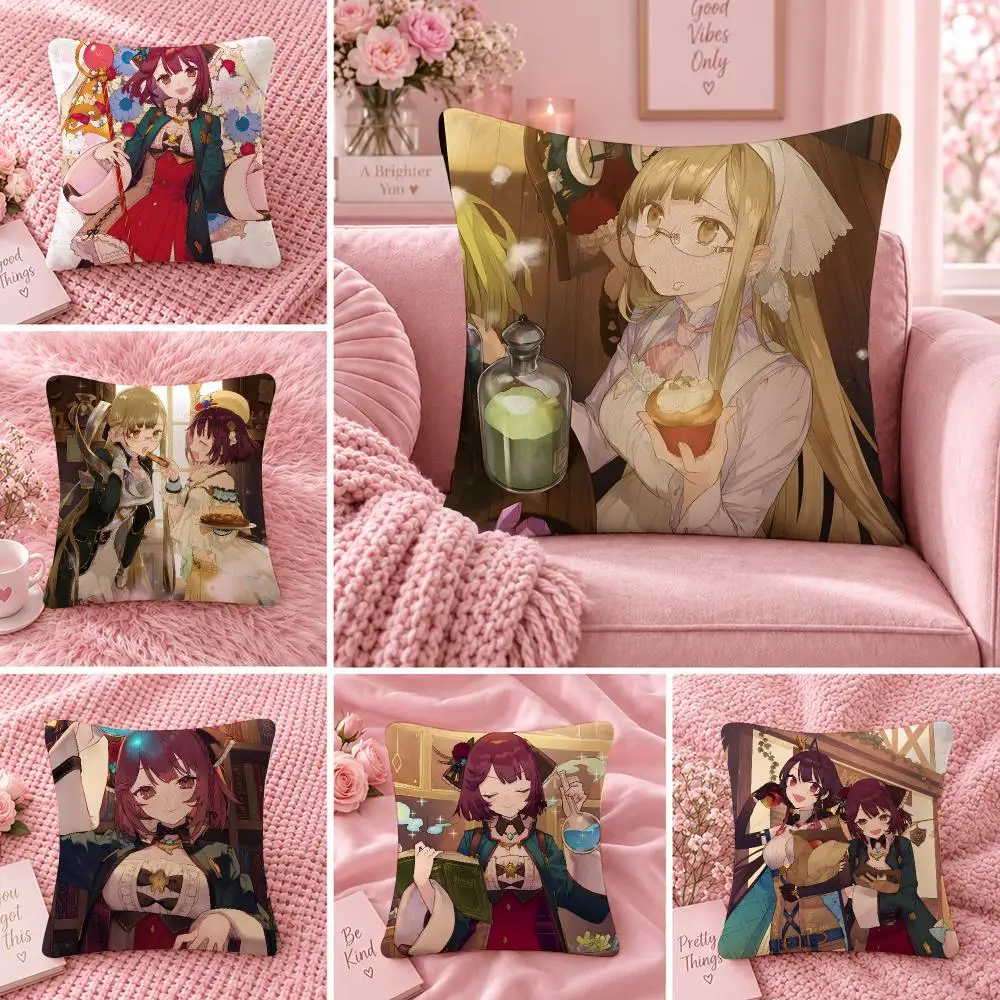 Game Adventure A-Atelier Sophie Cushion Cover Double Sided Print Short Plush Pillow Sofa Bedroom Dorm Room Decor Gift