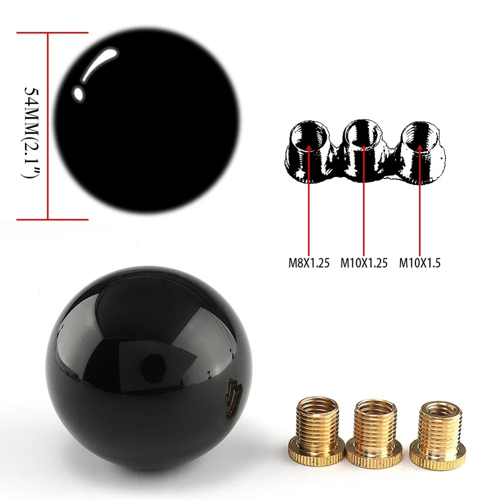 -Universal Car Gear Shifter Knob Pure White Black Acrylic Shifter Head With 3 Adapters 12*1.25mm Thread Ergonomic Grip
