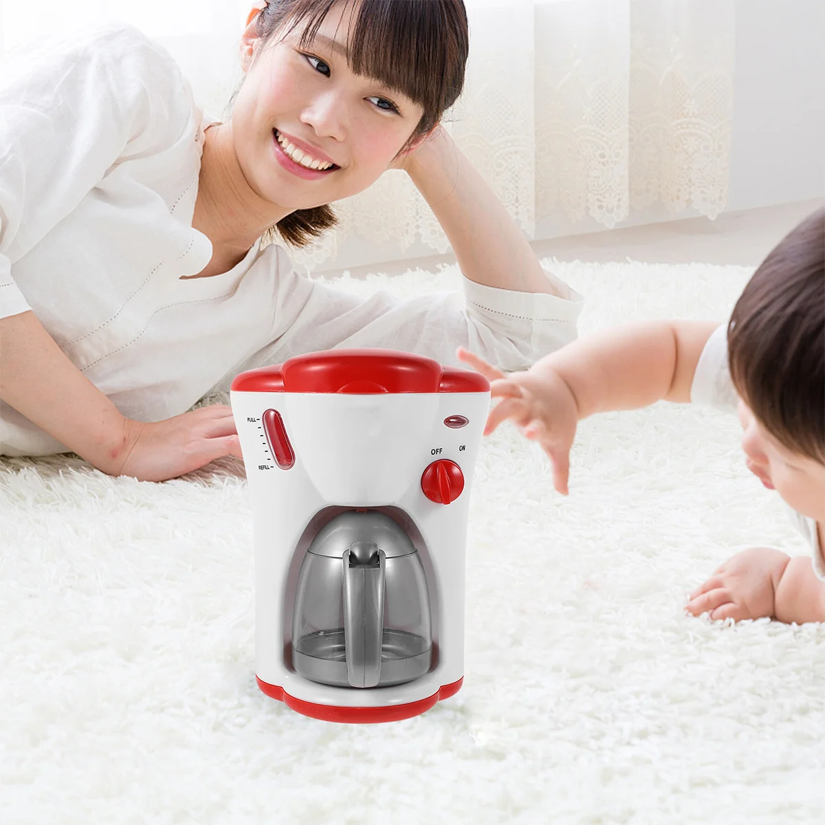 1pc Machine à café créative pour enfants rouge Mini cafetière électrique maison de jeu Imitation cuisine cuisine éducative pour