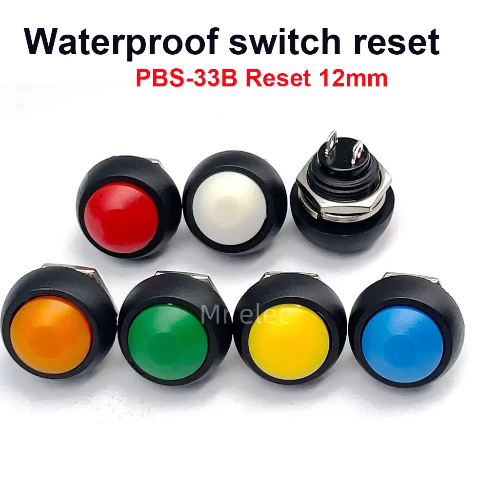 

6Pcs PBS-33B push button switch 12MM small waterproof self-reset switch Round power lock-free reset switch spherical