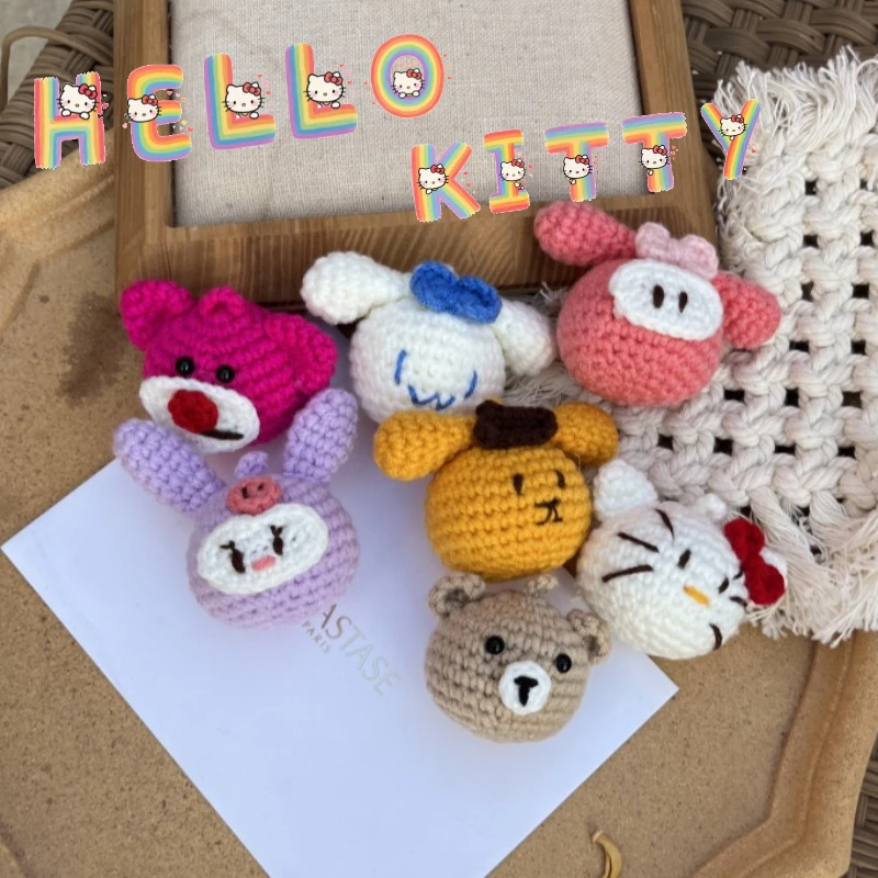 

Popular anime Sanrio Cute Hello Kitty Kuromi Knitted Doll Key chains Bag Charms Backpack Pendant Decoration Children's Day Gift