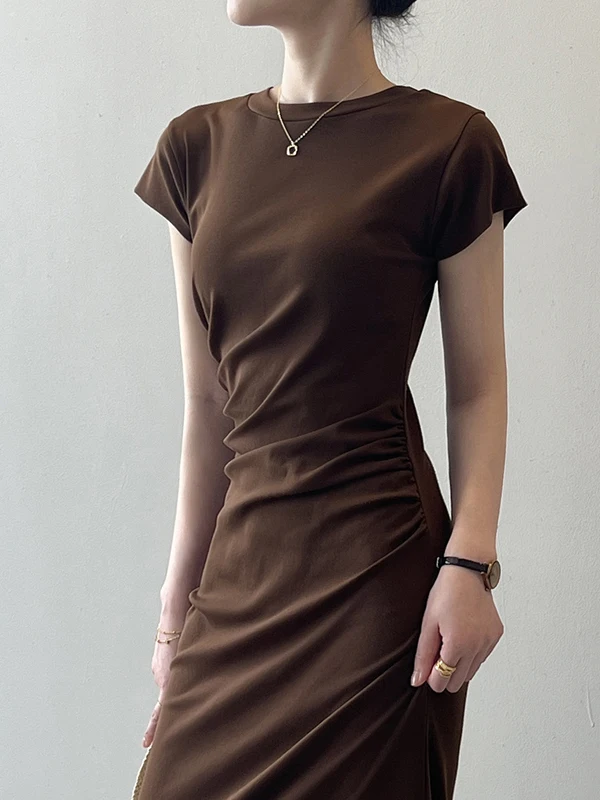 Slim Fit A-Line Midi Dr T-shirt ort Sve pour femme Dr taille haute plissée printemps été Faion pour ort Girls 50