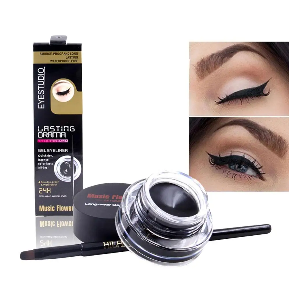 Czarna kawa krem łagodzący Eyeliner Make Up wodoodporne kosmetyki do oczu + pędzle liniowa makijaż oczu F1M7