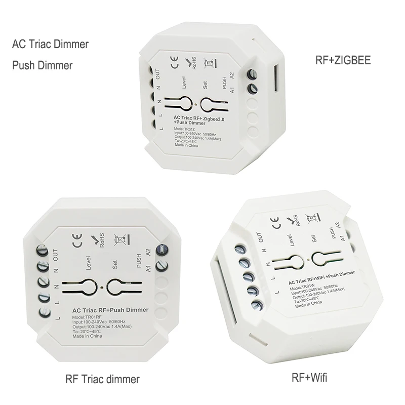3 In 1 AC 100-240V Triac WiFi&RF&Tuya Zigbee Smart Push dimmer For Traditional Incandescent Halogen Lamps, Triac Dimmable Lights