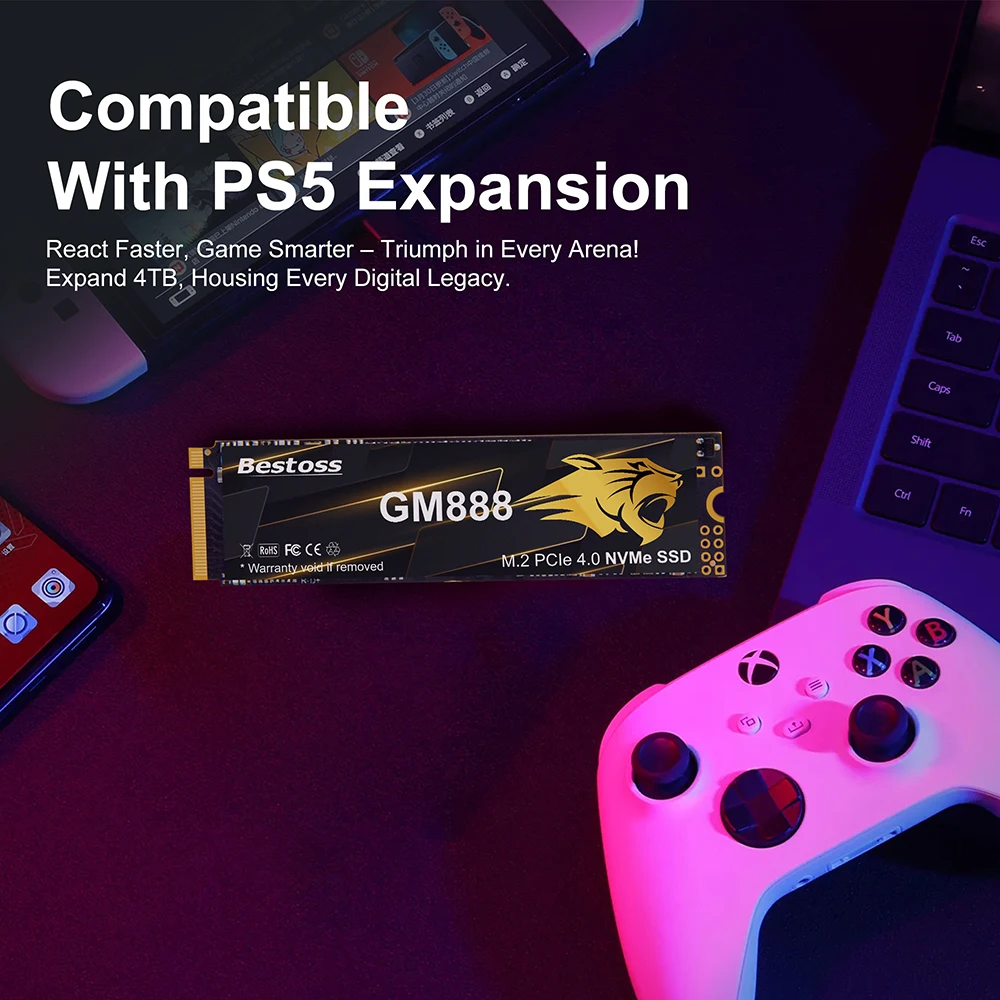 Bestoss M2 SSD 512GB 1TB 2TB PCIe 4.0 NVMe Hard Disk M.2 ภายใน Solid State Drive HDD Hard Disk สําหรับ PS5 เดสก์ท็อปแล็ปท็อป
