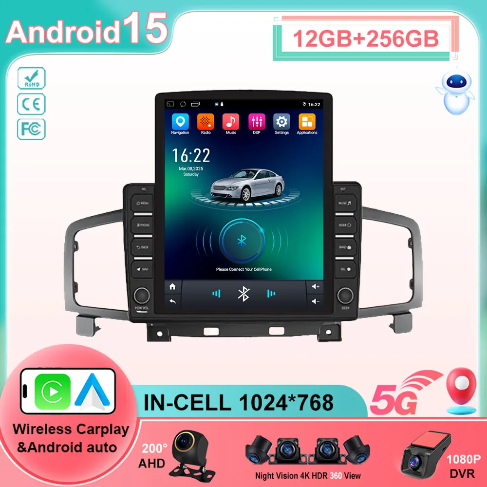 9.7 Android 15 Car Radio Carplay for Nissan Quest Elgrand E52 2011 2016 GPS Navigation Multimedia Player Stereo screen  recorder