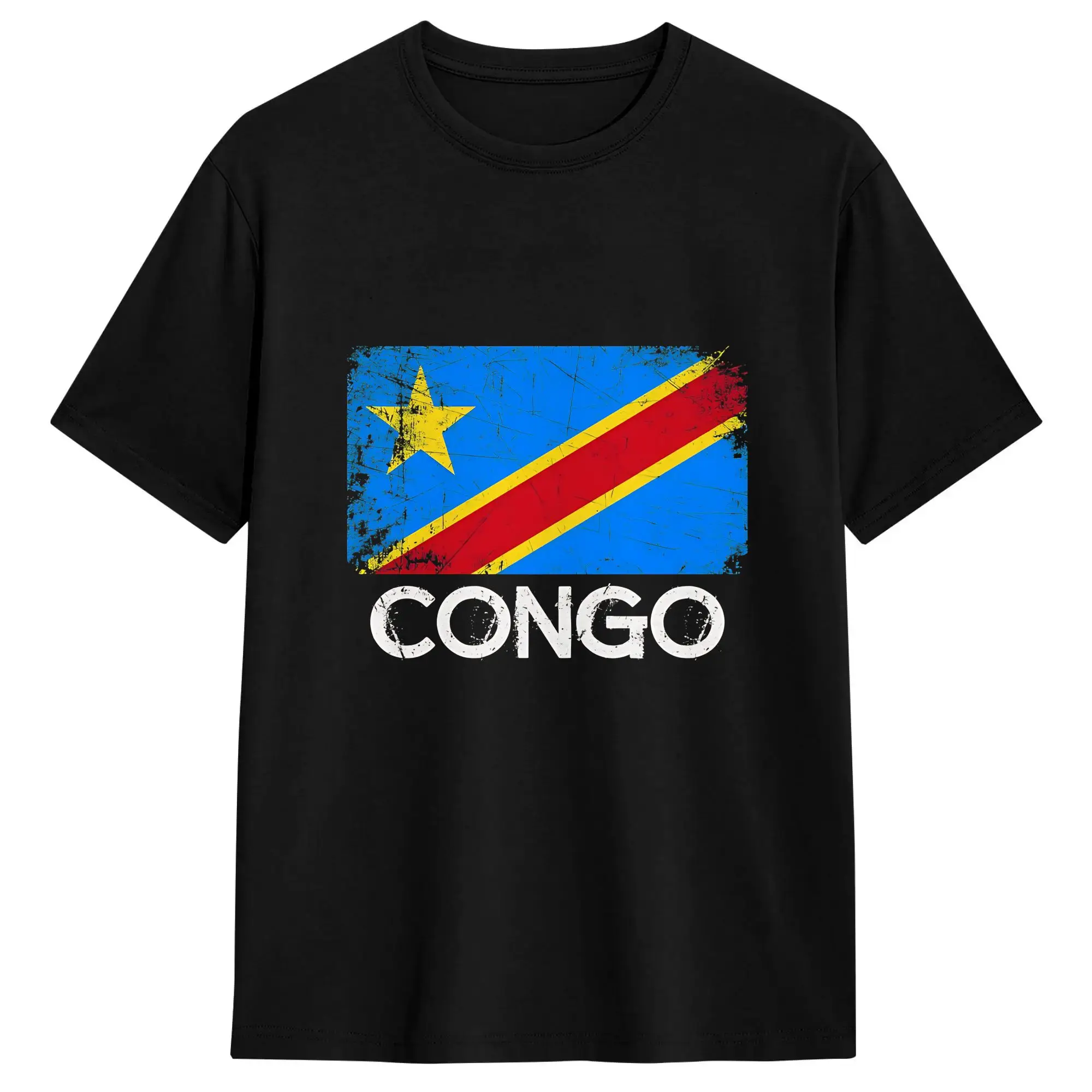 Congo Flag  Men's T Shirts  Crazy Tees Short Sleeve Crew Neck T-Shirt 100% Cotton 6XL Clothing