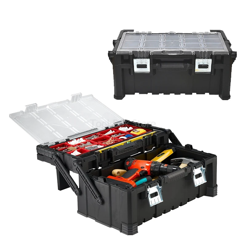 Imagem -04 - Portable Tool Box Parts Toolbox Organizador de Ferramentas de Hardware Grande Estojo Dobrável Duro Estágios Caixa de Armazenamento de Parafusos Estojo de Ferramentas Vazio