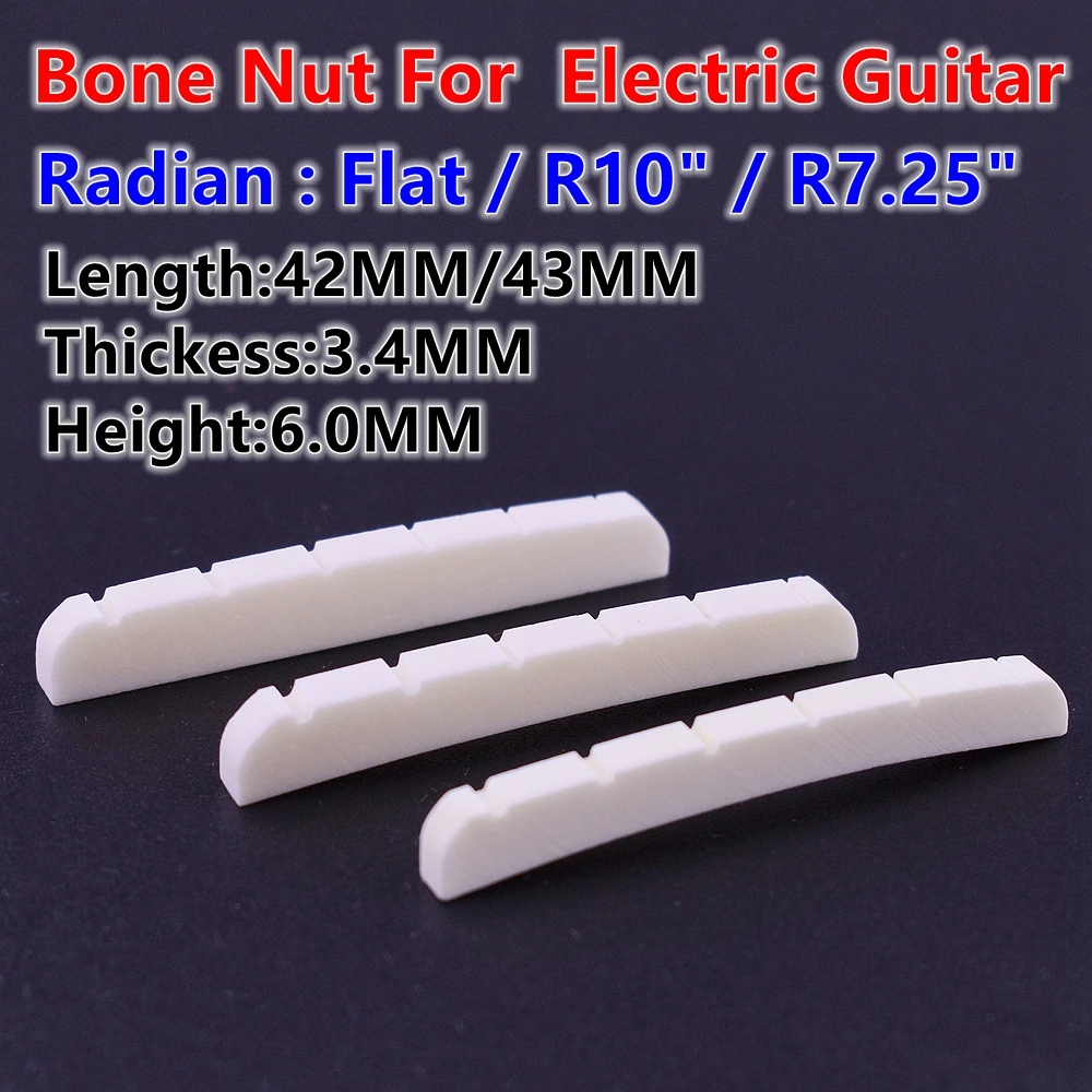 Real Slotted Bone Nut For  Electric Guitar  ( Bottom  Flat / R7.25 / R10   42MM/43MM*3.4MM*6MM )