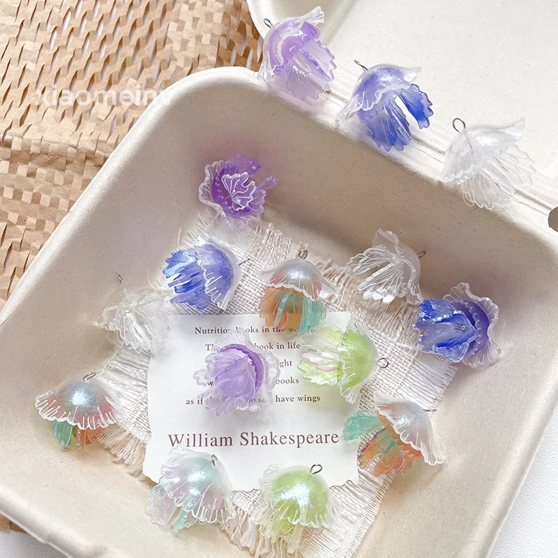4pcs Three-dimensional Double-layer Fine Flash Color-blocking Jellyfish Pendant Marine Life Pendant DIY Handmade Accessory