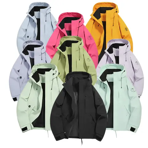 Men Women Hooded Windbreaker Jacket, Outdoor Waterproof Windproof Hiking Camping Coat, Polyester Lightweight Loose Mountain Clim