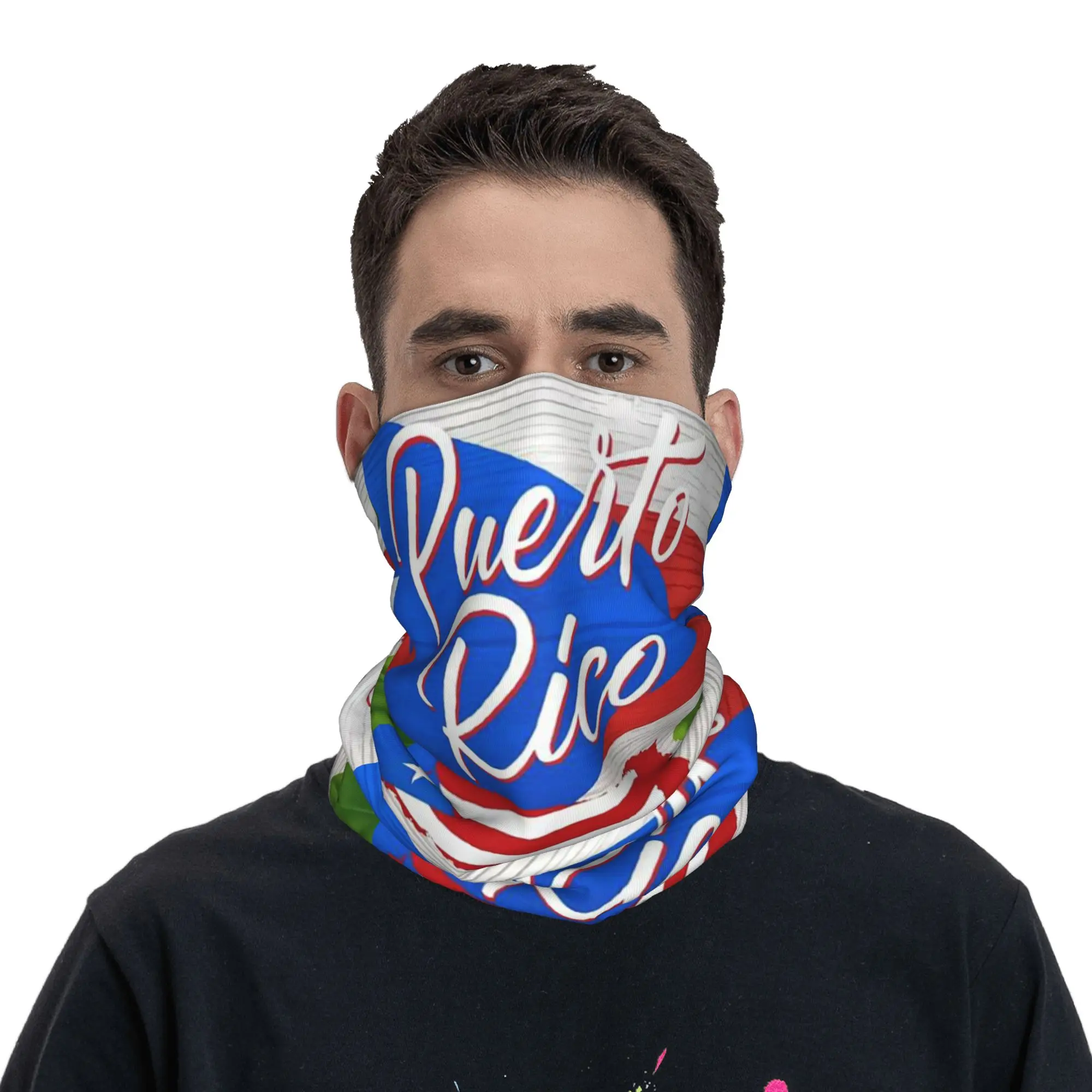 Puerto Rico Flag Pattern Bandana Neck Cover Printed Wrap Mask Scarf Headband Riding Unisex Adult Washable