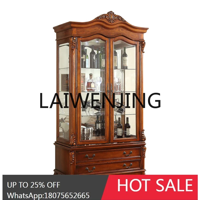 RWJ American-Style All-Solid Wood Restaurant Wall-Mounted Single and Double Door Glass Side Cabinet