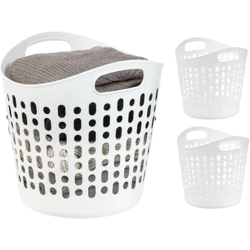 

Plastic Laundry Basket, 27L - 3 Pack, Flexible Clothes Hamper with Ventilation Holes, Laundry Room Bedroom Bathroom