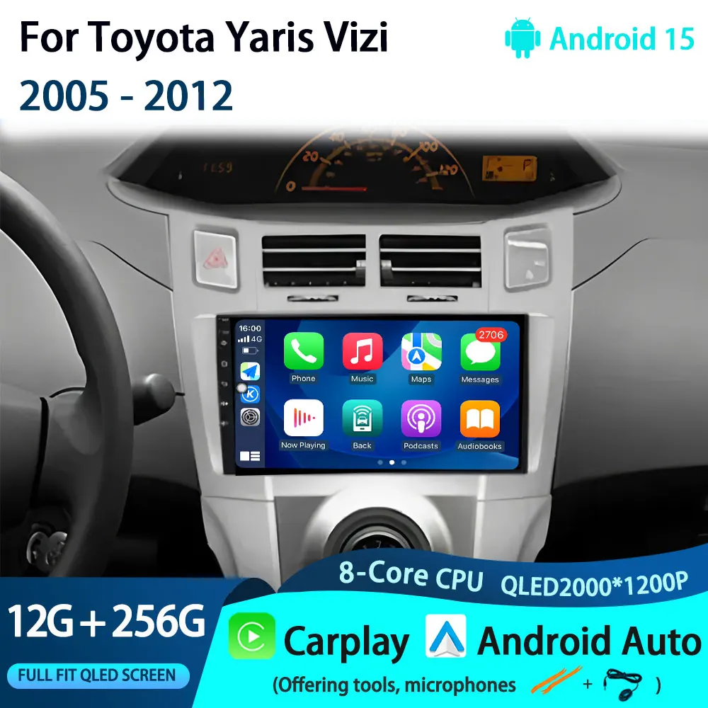 

Для Toyota Yaris Vizi 2005-2012 Carplay автомобильный мультимедийный плеер радиоприемник Android 15 авто GPS-навигатор