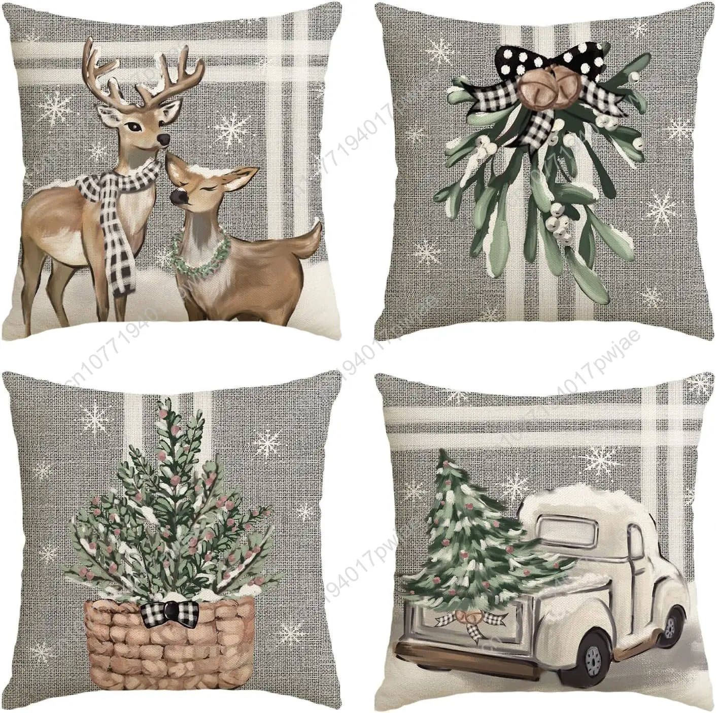 

AVOIN colorlife Christmas Tree Reindeer Truck Stripes Gray Throw Pillow Covers, 18 x 18 Inch Winter Holiday Cushion Case Decorat
