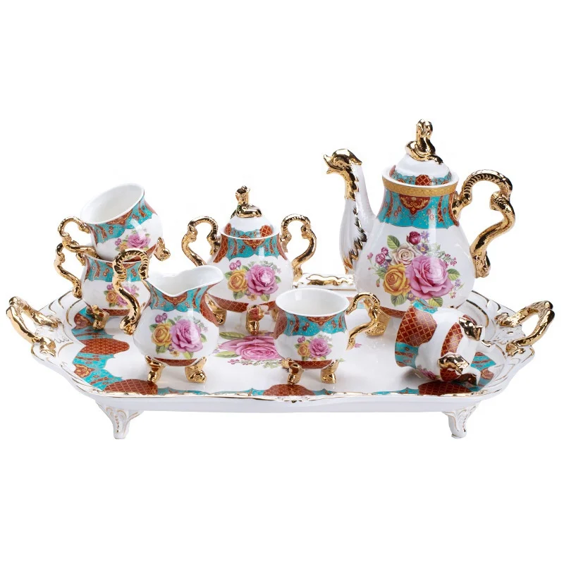 Northern European Ceramic Coffee Tea Cup Set Luxury Porcelain Coffee Tea Sets With Tray