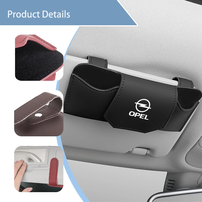 Magnetic Leather Storage Sunglasses Case Car Sun Visor Holder For Opel Insignia Corsa Zafira Mokka Grandland Antara Ampera