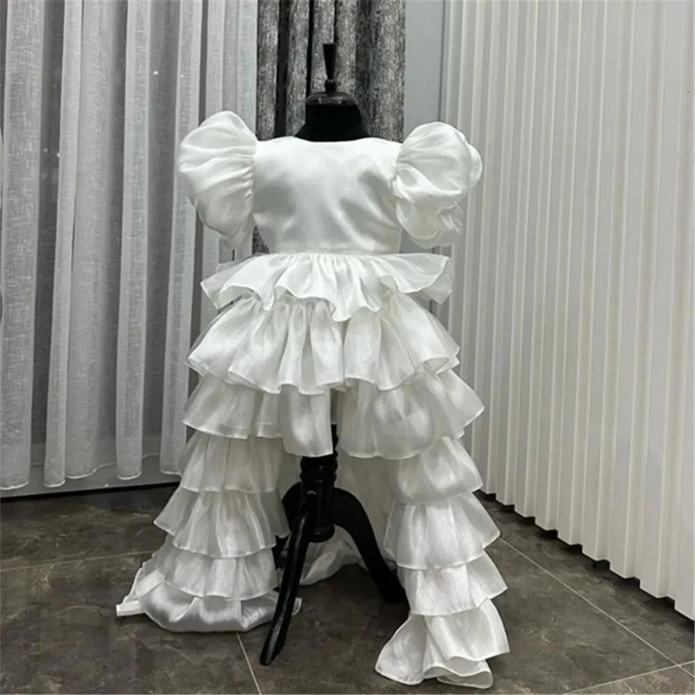 

Princess Flower Girl Dress For Wedding Light White Ivory Layered Ruffles Sleeveless Child First Eucharistic Birthday Party