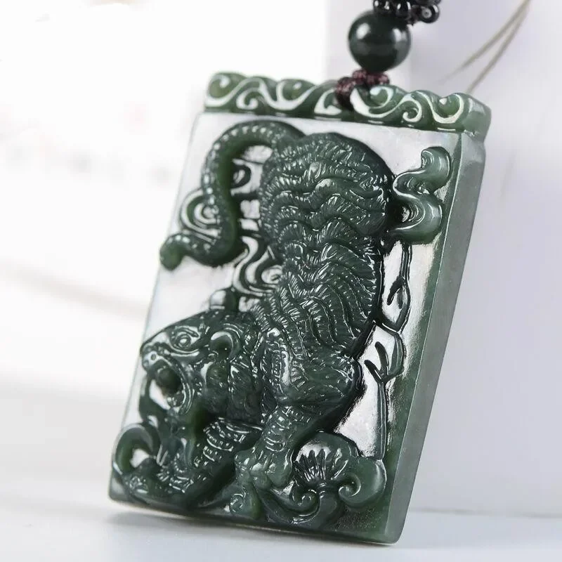 natural bean seed jadeite jewelry tiger jewelry zodiac year good luck pendant men necklace Zodiac Tiger Protects Security Field