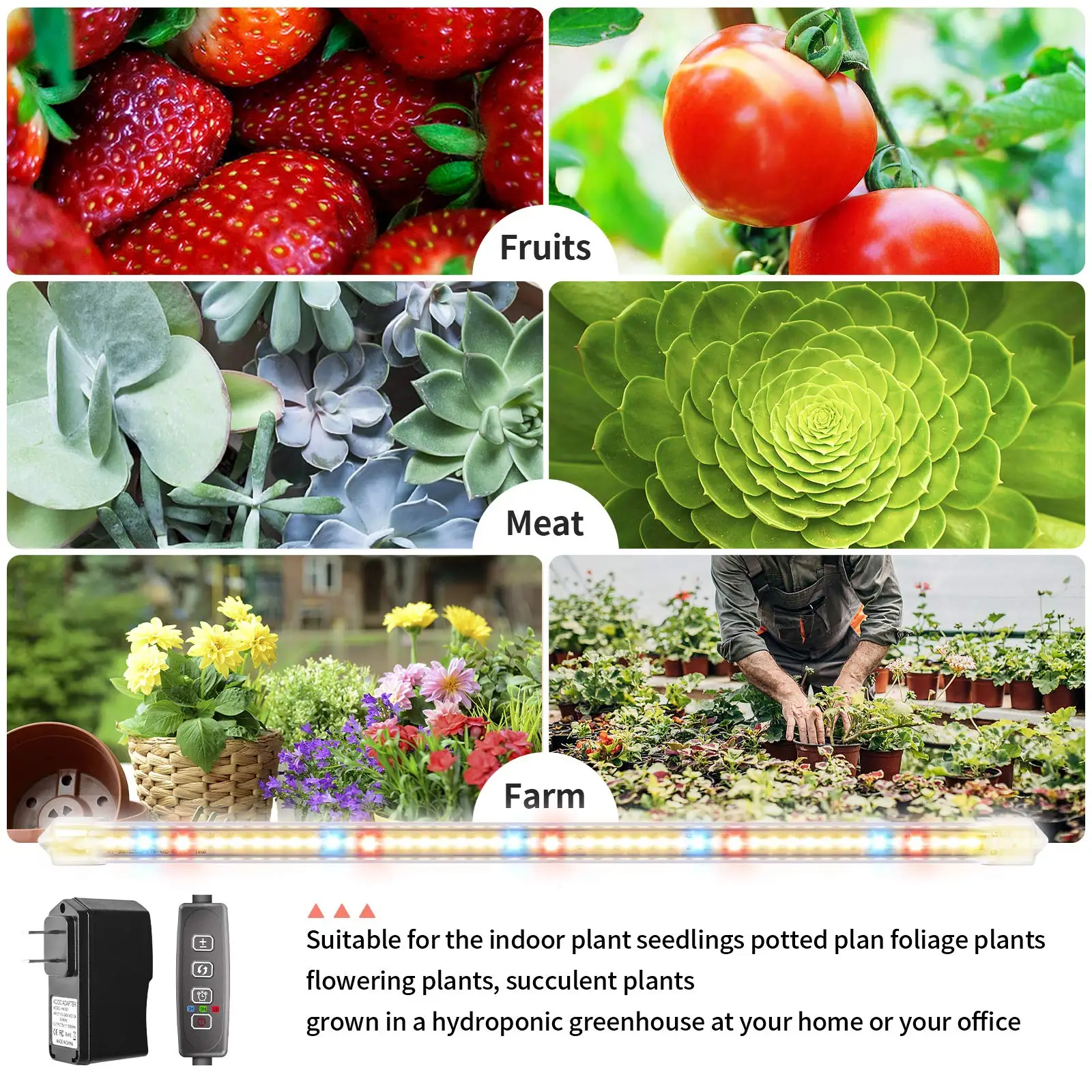 مصباح نباتي مع شريط مؤقت ، LED كامل الطيف ، أحمر وأزرق ، 10 مستويات قابلة للتعتيم لخيمة الدفيئة