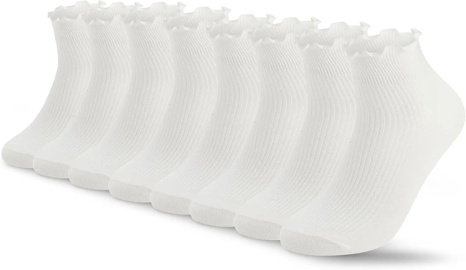 

8 Pairs Frilly Socks for Women and Girls, Solid Color Lettuce Edge, Comfortable Breathable One Size Fits 5-9