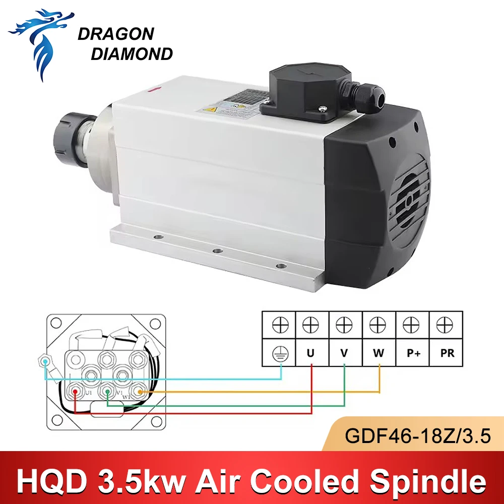 HQD 3.5Kw Air Cooled Spindle Motor 220V 380V ER25 4Pcs Bearings GDF46-18Z/3.5 drilling milling CNC lathe spindle