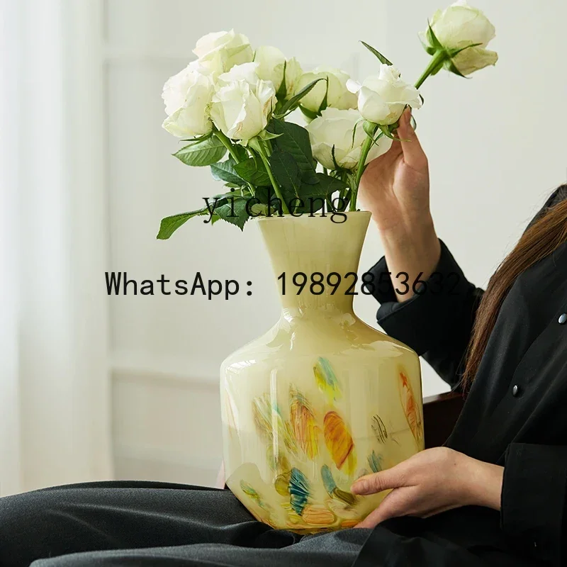 X2  neoclassical watercolor handmade glass vase high-end ornament glazed French flower arrangement entrance desktop decoration