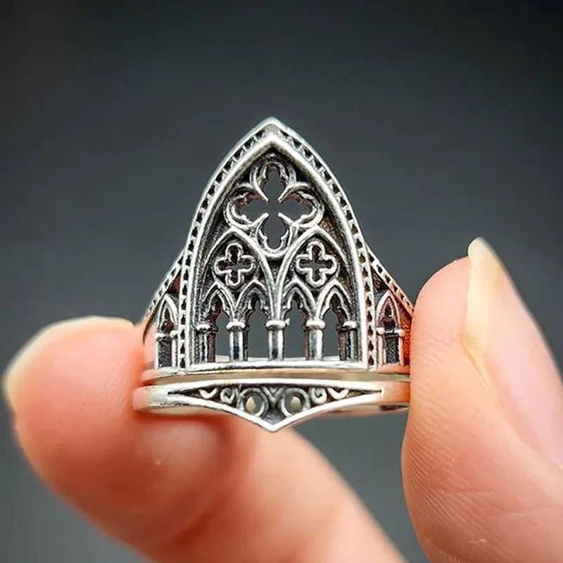 Vintage Castle Architectural Style Church Cross Christian Ring Women\'s Men\'s Personalized Creative Geometric Gift Accessories