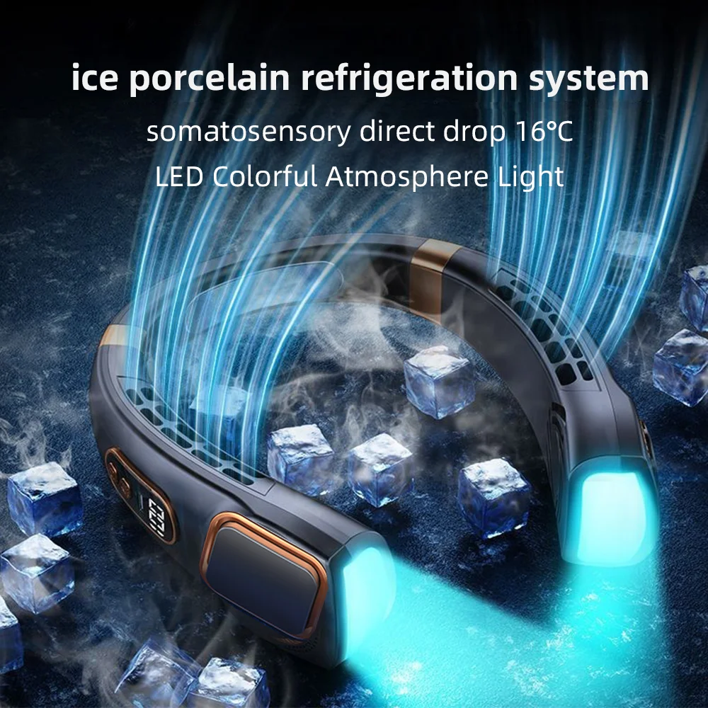 2023 목 선풍기 USB 충전식 냉각 팬, 5 단 속도 조절 가능 목 쿨러, 디지털 디스플레이 블레이드리스 넥밴드 팬 