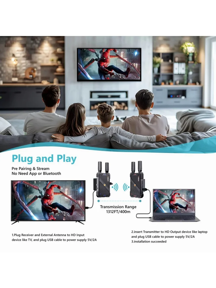 400m Wireless Wifi Dual HDMI Extender Video Transmitter and Receiver Support Battery Church Wedding Camera Live Streaming to TV
