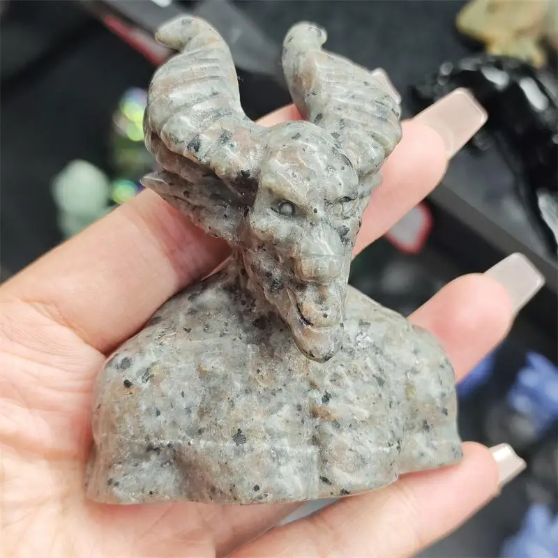 Natural Yooperlite Bull Horn Demon Carving Reiki Healing Fengshui Stone Gift Home Office Decoration Gift 1PCS