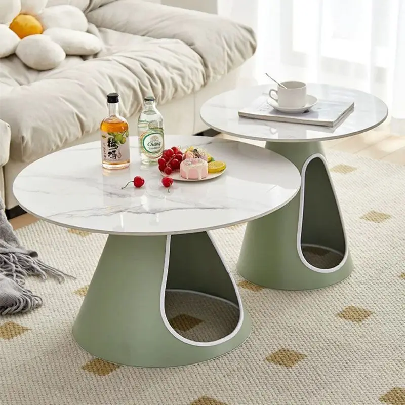 tw-Modern Round Coffee Table with Light Luxury Finish Cream Style Living Room Table Compact Design