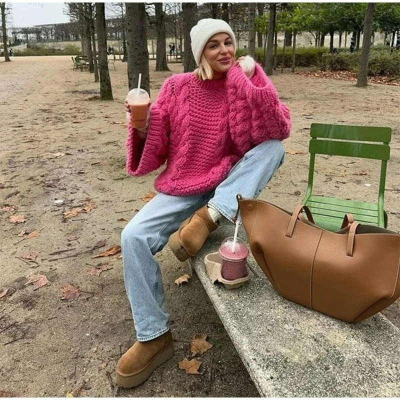 

Autumn and Winter Retro Lazy Style Women's Sweater Comfortable Casual Knitted Round Neck Solid Color Large Size Sweater 2026