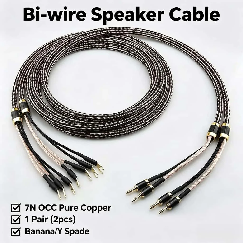 Audiocrast 7N OCC  Pure Copper Speaker Cable With High-end Braided Anti-noise Carbon Fiber Banana to Y Plug Speaker Audio Cable