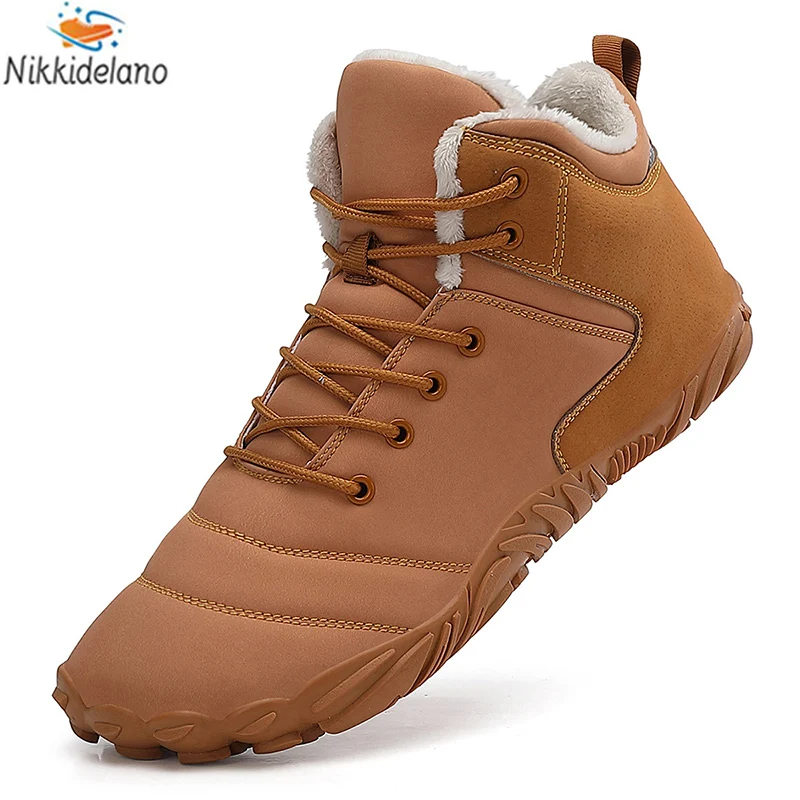 Botas de invierno para hombre y mujer, botines descalzos para exteriores, zapatos de nieve cálidos de felpa, zapatillas antideslizantes, talla grande 47