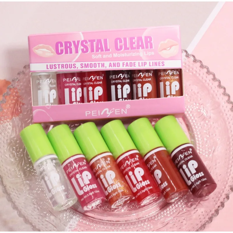 6pcs Jelly Mirror Lipstick Long-lasting Moisturizing Hydrating Lip Gloss Plumper Clear Non-sticky Sexy Lipstick Pen Cosmetic Set