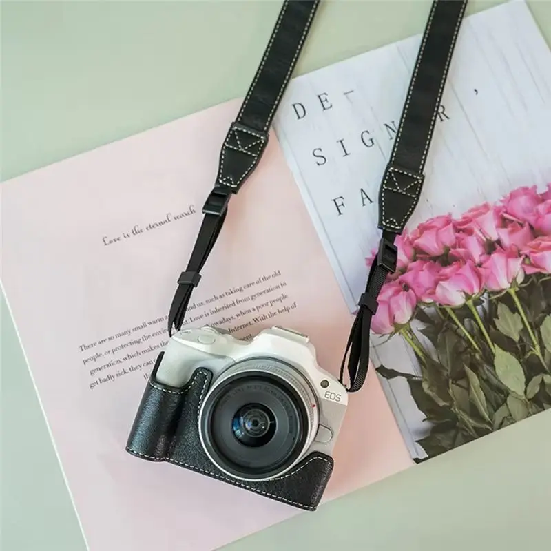 For Canon R50/100 Camera Bag Protective Case With Shoulder Strap Lychee Pattern Pu Material R50/100 Miniature DSLR RP Base Green