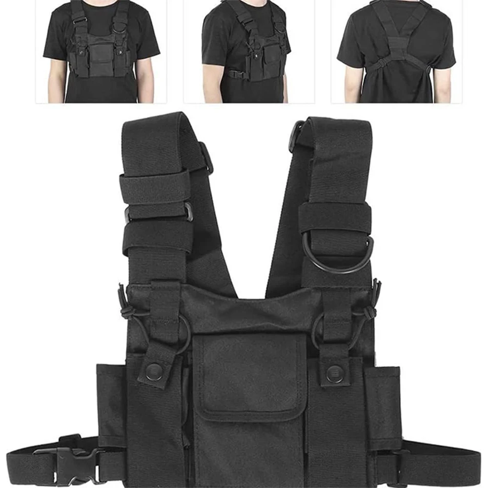 Multi-Pocket Chest Rig Bag Radio Chest Bag Tactics Vest Chest Bag with Front Pouches and Zipper Bag for Universal Walkie Talkies