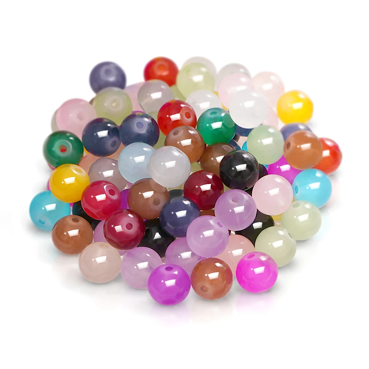 

4/6/8/10mm Jelly Painted Glass Imitation Jade Round Beads - DIY Jewelry Making for Bracelet Necklace Accessories (100/50/20pcs)